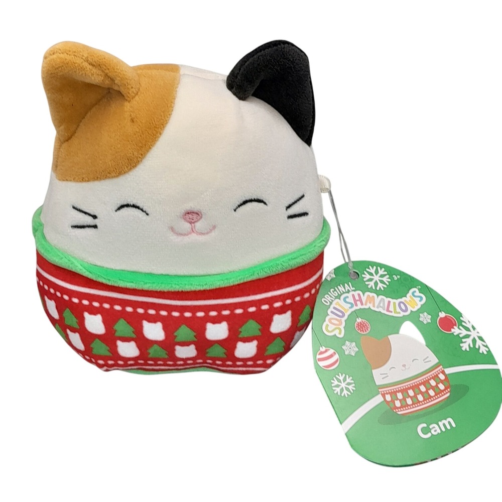Squishmallows Cam the Cat 5 Inch Holiday Christmas Sweater Plush NWT 2023 S4